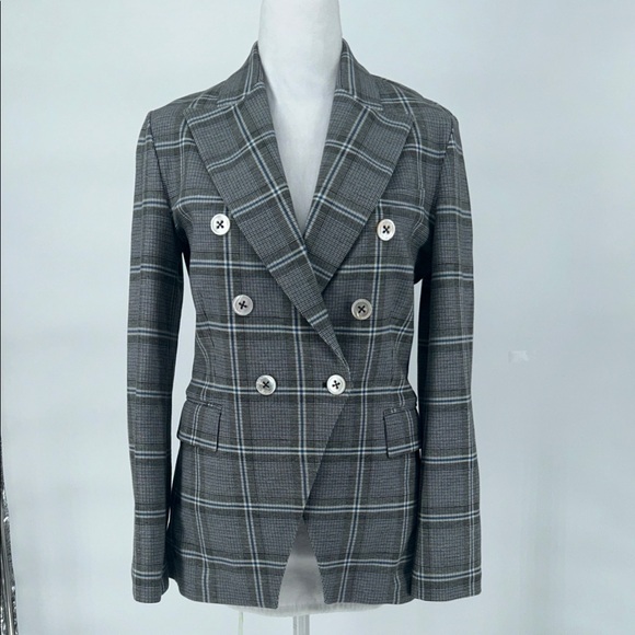 Circolo 1901 Double Breasted Plaid Blazer Blue Gray Made in Italy - Picture 3 of 14